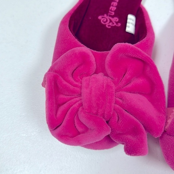PATRICIA GREEN Betty' Slipper Raspberry Fabric Sz Small Preppy Comfy Bow Girly - Picture 2 of 7